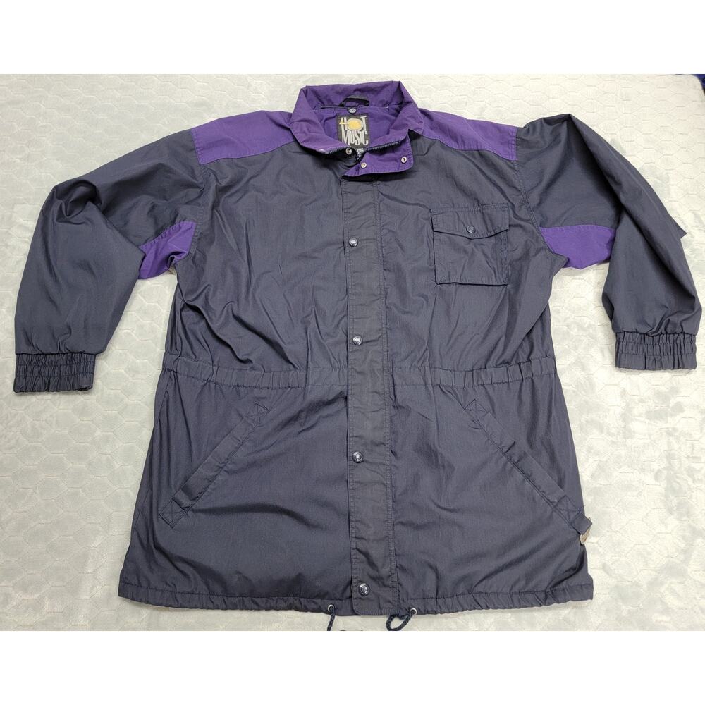 Hot Music Vintage 90s Windbreaker Jacket XL Navy Purple Plaid Lined Ski Parka